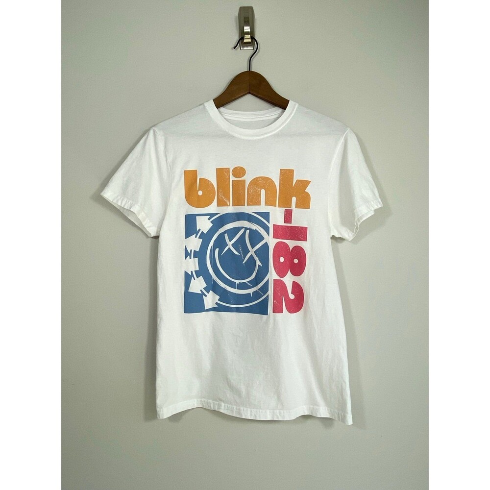 Blink 182 Graphic Tee White Band Shirt Smiley Logo Size M